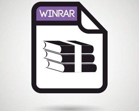 Icon of a WinRAR file featuring a graphic of three stacked books bound together.